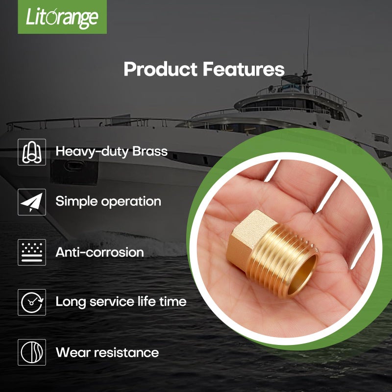 Litorange 3 PCS 3/4 Inch NPT Male Plug Fittings, Brass Cored Plug with Square Head for Boat, Gas,Drain plug etc - Image 4